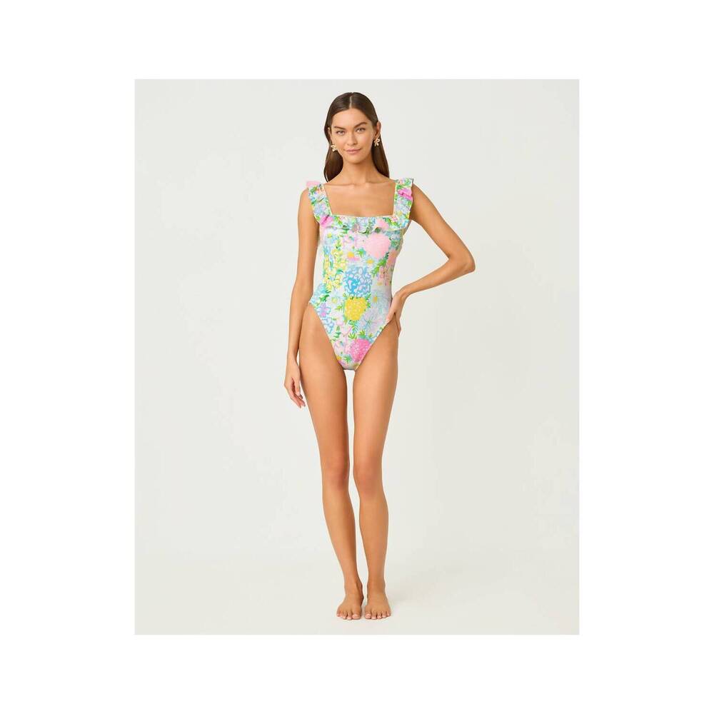 NEW LILLY PULITZER aemma ruffle one piece swimsuit in multi lilly garden